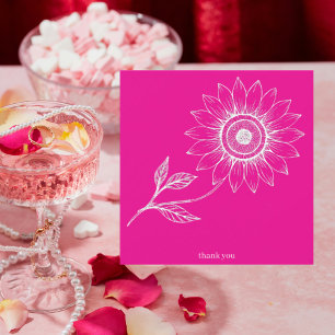 Tarjeta De Agradecimiento Contorno de girasol cuadrado personalizado rosado 