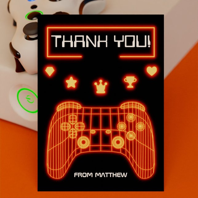 Tarjeta De Agradecimiento Controlador de juegos de brillo naranja (Orange Glow Gaming Controller Thank You Card)