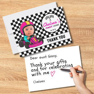 Tarjeta De Agradecimiento Controlador rápido de coche de carrera rosa de un
