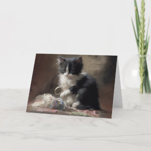 Tarjeta De Agradecimiento Contundente negro y blanco gatito