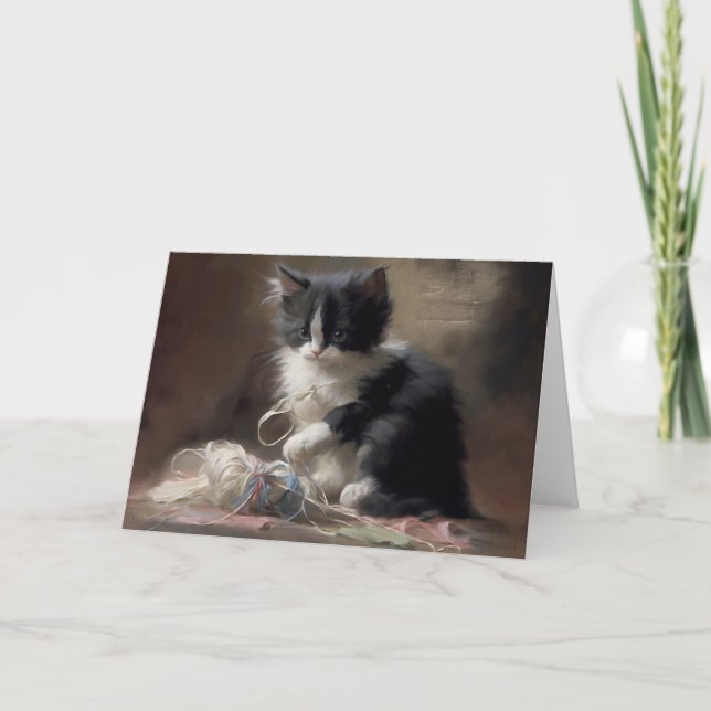 Tarjeta De Agradecimiento Contundente negro y blanco gatito (Anverso)