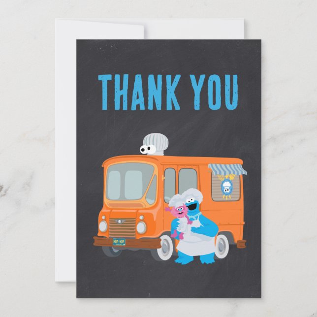 Tarjeta De Agradecimiento Cookie Monster Chalkboard Food Truck Cumpleaños (Anverso)