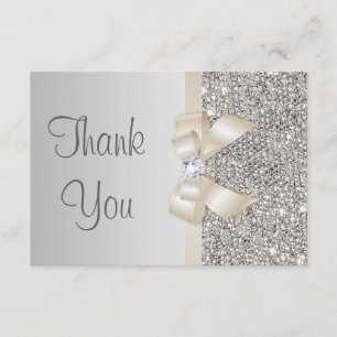 Tarjeta De Agradecimiento Copa de Champagne Ligero con Lentejuelas de Plata 