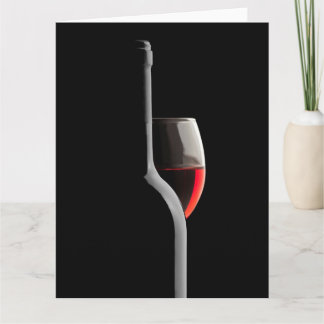 Tarjeta De Agradecimiento Copa de vino rojo elegante y botella. Fondo negro