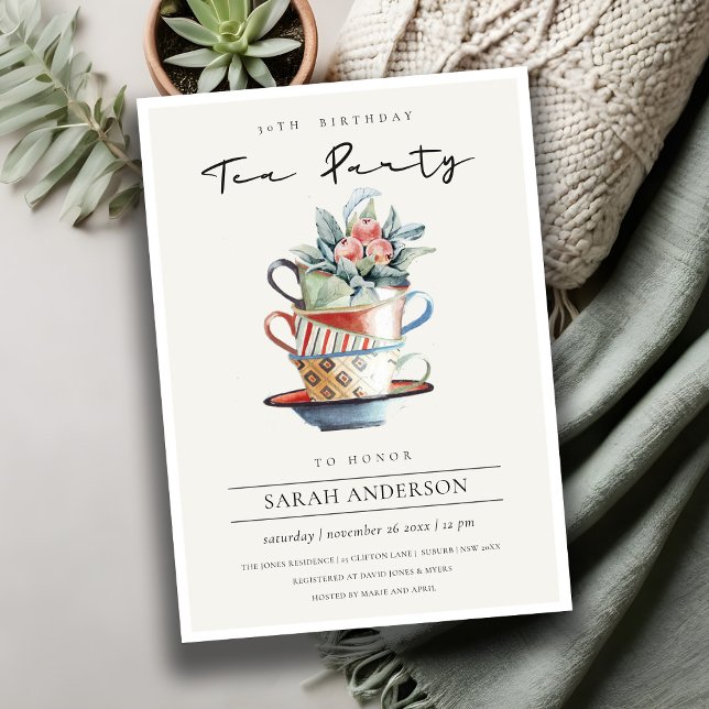 Tarjeta De Agradecimiento Copas apiladas Cualquier Fiesta de Té de Cumpleaño (Subido por el creador)