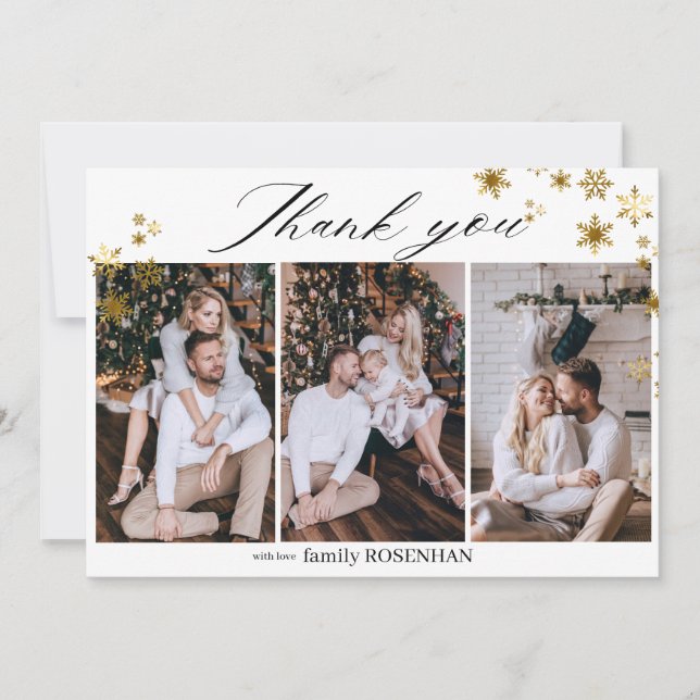 Tarjeta De Agradecimiento Copia de Navidad de copos de nieve de oro elegante (Anverso)