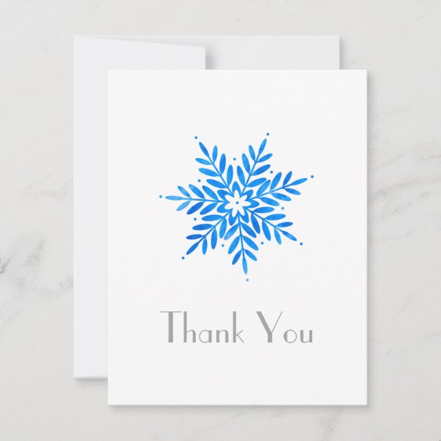 Tarjeta De Agradecimiento Copo de nieve azul acuarela Gracias (Anverso)