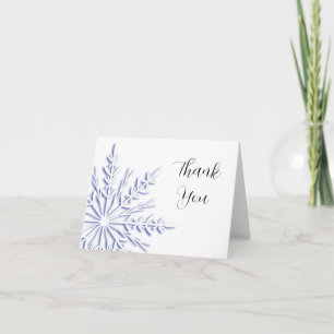Tarjeta De Agradecimiento Copo de Nieve de Invierno Azul en Blanco Agradecim