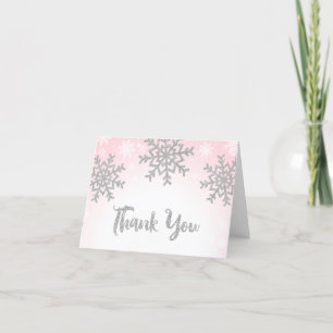 Tarjeta De Agradecimiento Copo de nieve rosa plateado