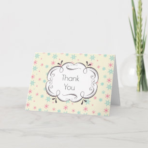 Tarjeta De Agradecimiento Copo de Nieve Rosa y Azul Navidad Invernal Gracias
