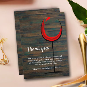 Tarjeta De Agradecimiento Copo de vino tinto de madera rústica Cumpleaños 60