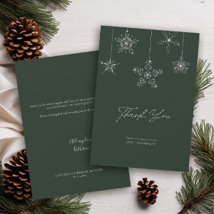 Tarjeta De Agradecimiento Copos de Nieve Brillan Verde Invierno Boda Agradec