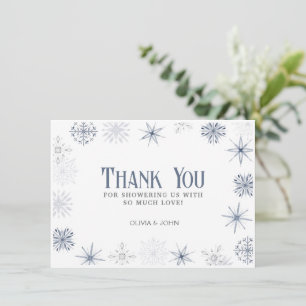 Tarjeta De Agradecimiento Copos de nieve en invierno, azul y gris