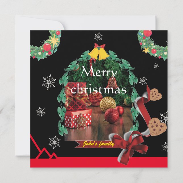 Tarjeta De Agradecimiento Copos de nieve, marchas negras, fotos de navidad d (Anverso)