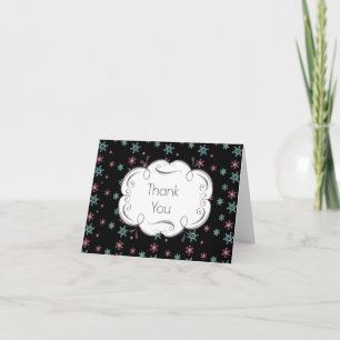 Tarjeta De Agradecimiento Copos De Nieve Rosados Y Azules Sobre Gracias Curi