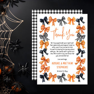 Tarjeta De Agradecimiento Coqueta de Halloween Negra   Lazos Naranja Baby Sh
