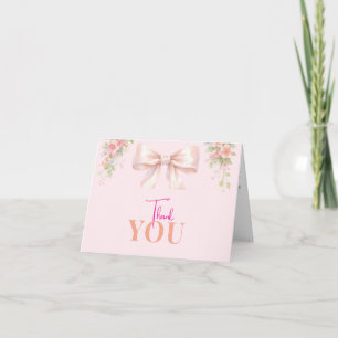 Tarjeta De Agradecimiento Coqueta de lazo rosa floral baby shower de niña