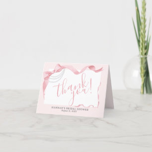 Tarjeta De Agradecimiento Coqueta lazo rosa y perlas: ducha de novia moderna