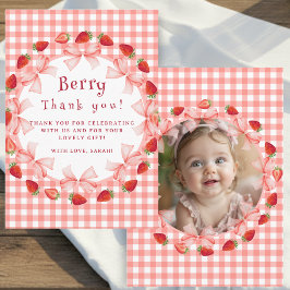 Tarjeta De Agradecimiento Coquette Berry First Birthday Red Gingham Photo