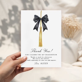 Tarjeta De Agradecimiento Coquette Black Bow on Tassel Graduation 