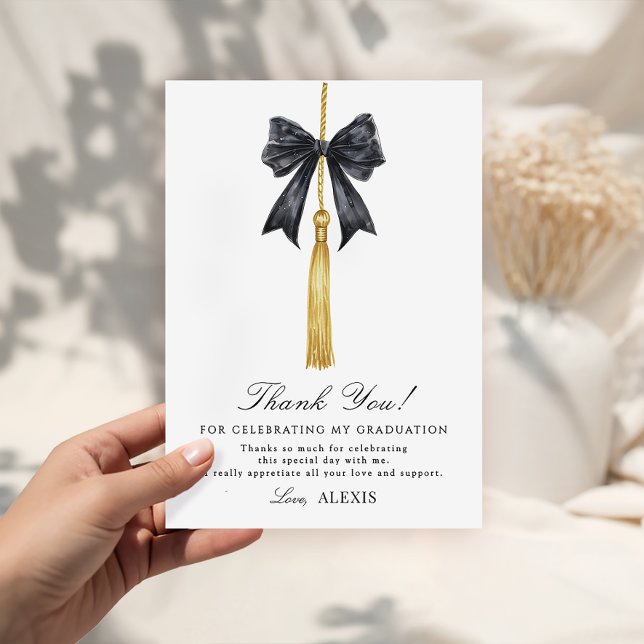 Tarjeta De Agradecimiento Coquette Black Bow on Tassel Graduation  (Subido por el creador)