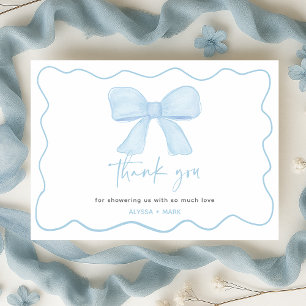 Tarjeta De Agradecimiento Coquette Blue Boy Bow Baby Shower