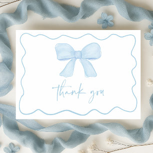 Tarjeta De Agradecimiento Coquette Blue Boy Bow Baby Shower