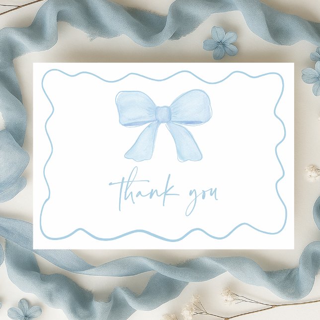 Tarjeta De Agradecimiento Coquette Blue Boy Bow Baby Shower (Subido por el creador)