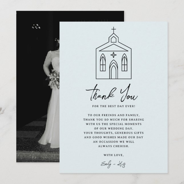 Tarjeta De Agradecimiento Coquette Blue Chapel Wedding Photo (Anverso / Reverso)