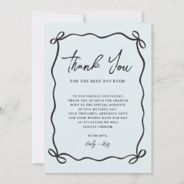 Tarjeta De Agradecimiento Coquette Bow Blue Wedding Photo