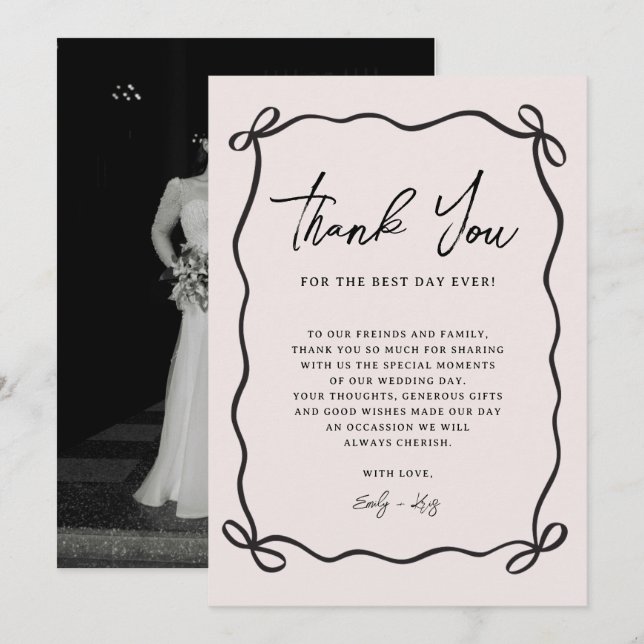 Tarjeta De Agradecimiento Coquette Bow Pink Wedding Photo (Anverso / Reverso)