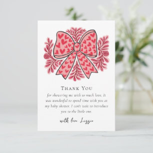 Tarjeta De Agradecimiento Coquette Bow Script Baby Shower