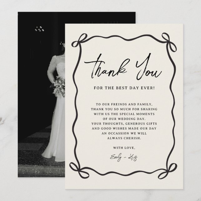 Tarjeta De Agradecimiento Coquette Bow Wedding Photo (Anverso / Reverso)
