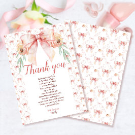 Tarjeta De Agradecimiento Coquette Bow y Florals Baby Shower