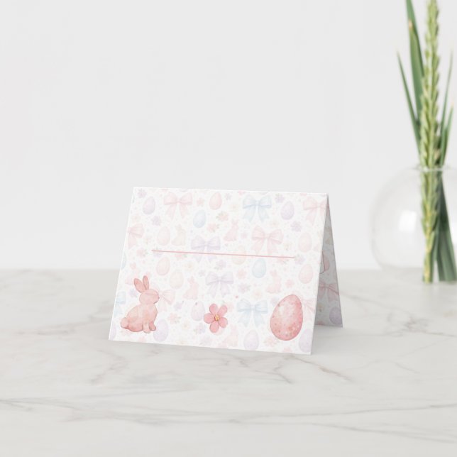 Tarjeta De Agradecimiento Coquette Bunny & Bows Easter Table Place Card (Anverso)