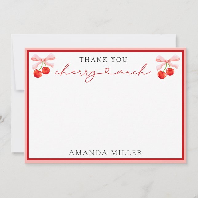 Tarjeta De Agradecimiento Coquette Cherry Baby Shower (Anverso)