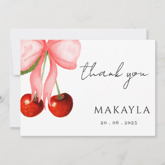 Tarjeta De Agradecimiento Coquette Cherry en Top Baby Girl Shower