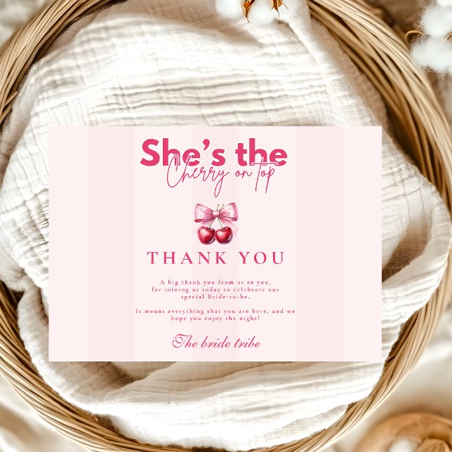 Tarjeta De Agradecimiento Coquette Cherry On Top Bridal Shower (Subido por el creador)