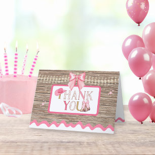 Tarjeta De Agradecimiento Coquette Cowgirl Rosa Bow