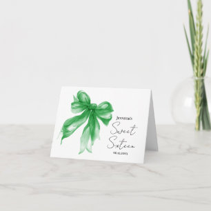 Tarjeta De Agradecimiento Coquette de lazo verde Script Sweet 16 Gracias 