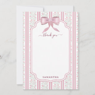 Tarjeta De Agradecimiento Coquette floral rosa vintage con nombre personaliz