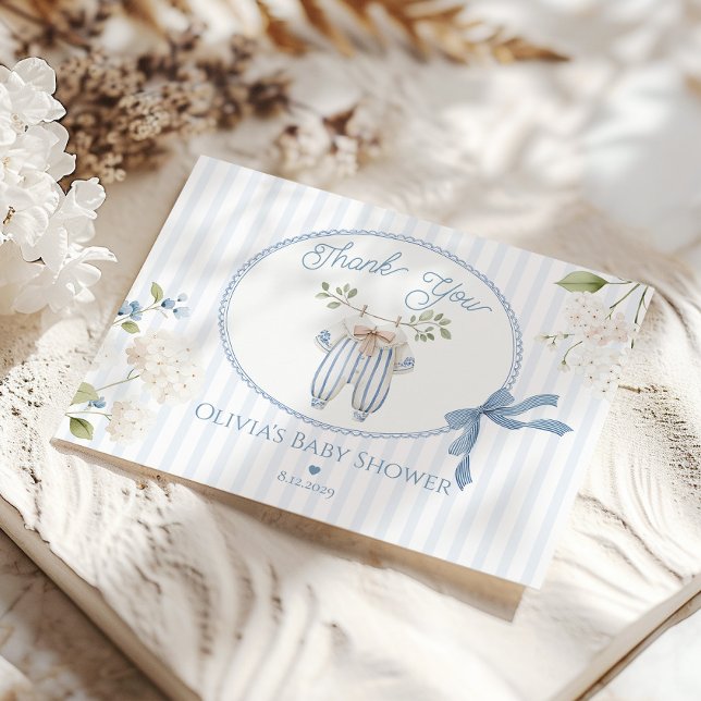 Tarjeta De Agradecimiento Coquette French Clothesline Baby Boy Shower (Subido por el creador)