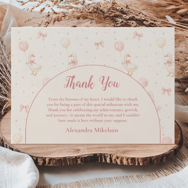 Tarjeta De Agradecimiento Coquette Goose 1st Birthday (Subido por el creador)