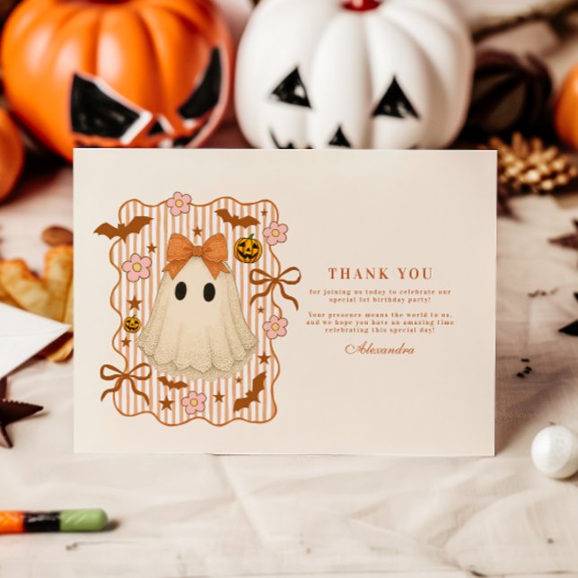 Tarjeta De Agradecimiento Coquette Lace Ghost Halloween 1st Birthday (Subido por el creador)