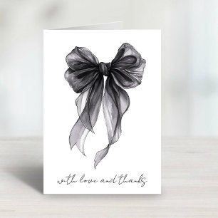 Tarjeta De Agradecimiento Coquette Negra Bow Watercolor Brilla Shower