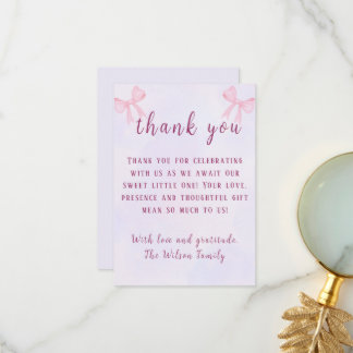 Tarjeta De Agradecimiento Coquette Pastel Pink Bow Watercolor Baby Shower