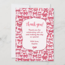 Tarjeta de agradecimiento Coquette Pink Bow