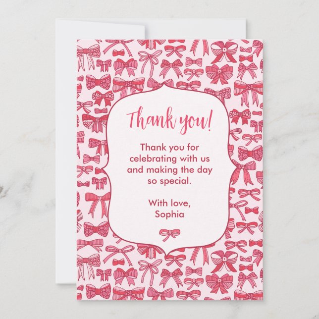 Tarjeta de agradecimiento Coquette Pink Bow (Anverso)