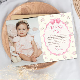 Tarjeta De Agradecimiento Coquette Pink Bow Birday Photo