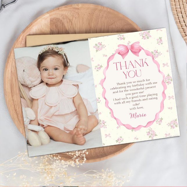 Tarjeta De Agradecimiento Coquette Pink Bow Birday Photo (Subido por el creador)